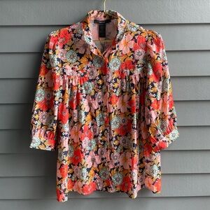 SMYTHE Shirred Pocket Blouse In Navy Multi Floral